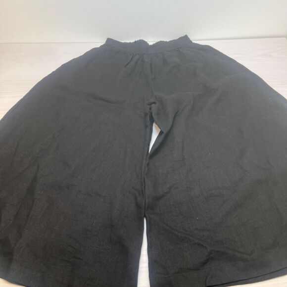 Linenfox Womens Trousers Black Linen Size S/M Cropped Wide Leg - Picture 1 of 6